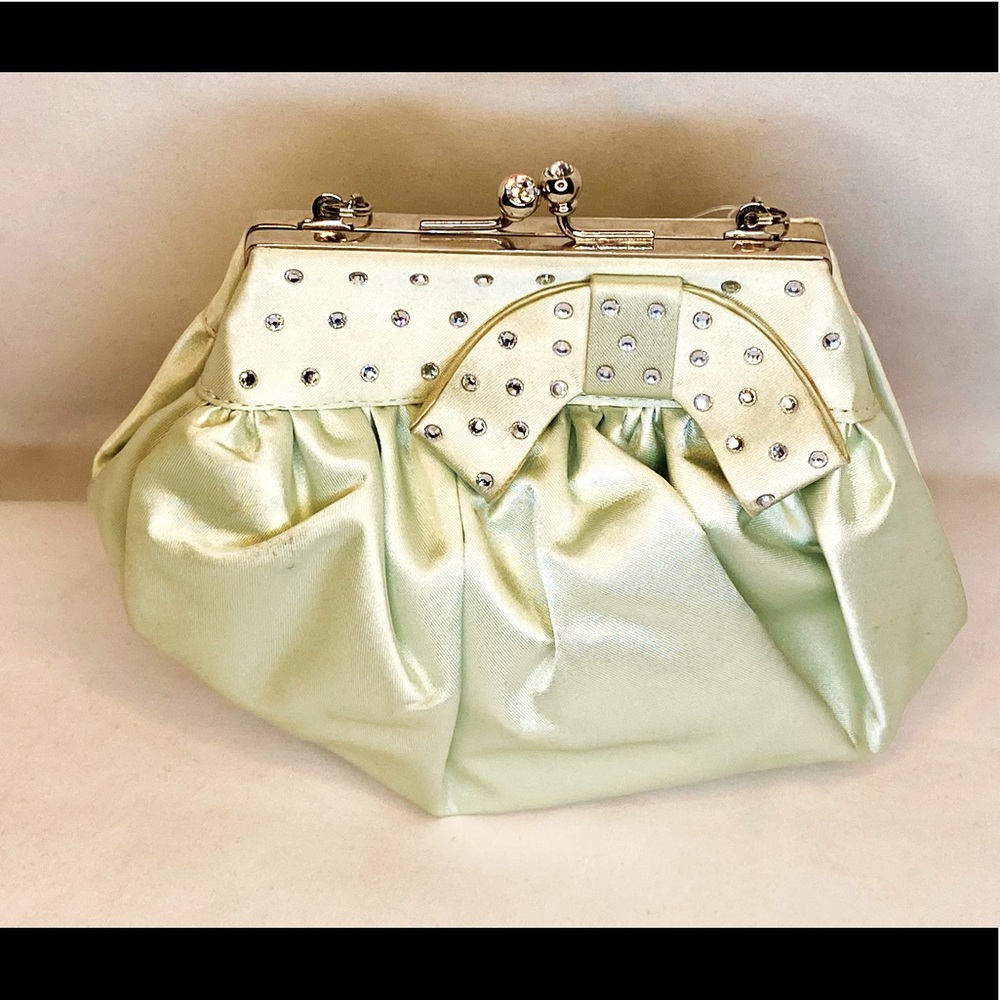 Mint Green Satin and Crystal Clutch with Bow